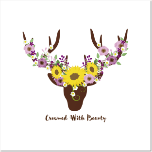 Crowned With Beauty Deer Antler Sunflower Posters and Art